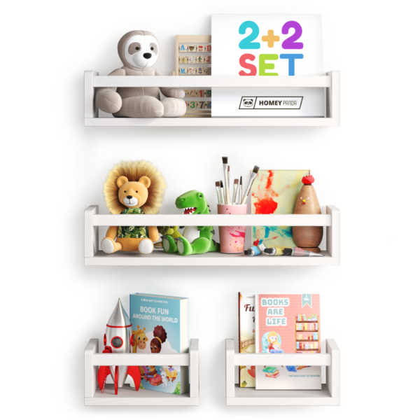 Homey Panda Nursery Book Shelves | 2+2 White