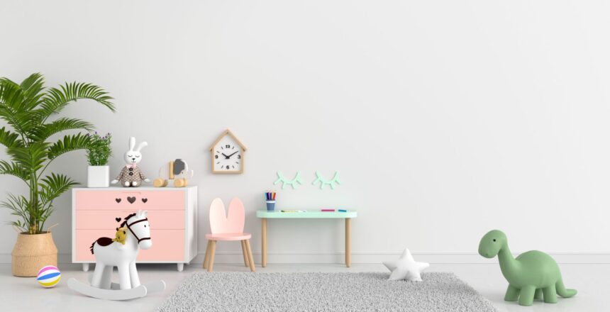 White children room with copy space, 3D rendering